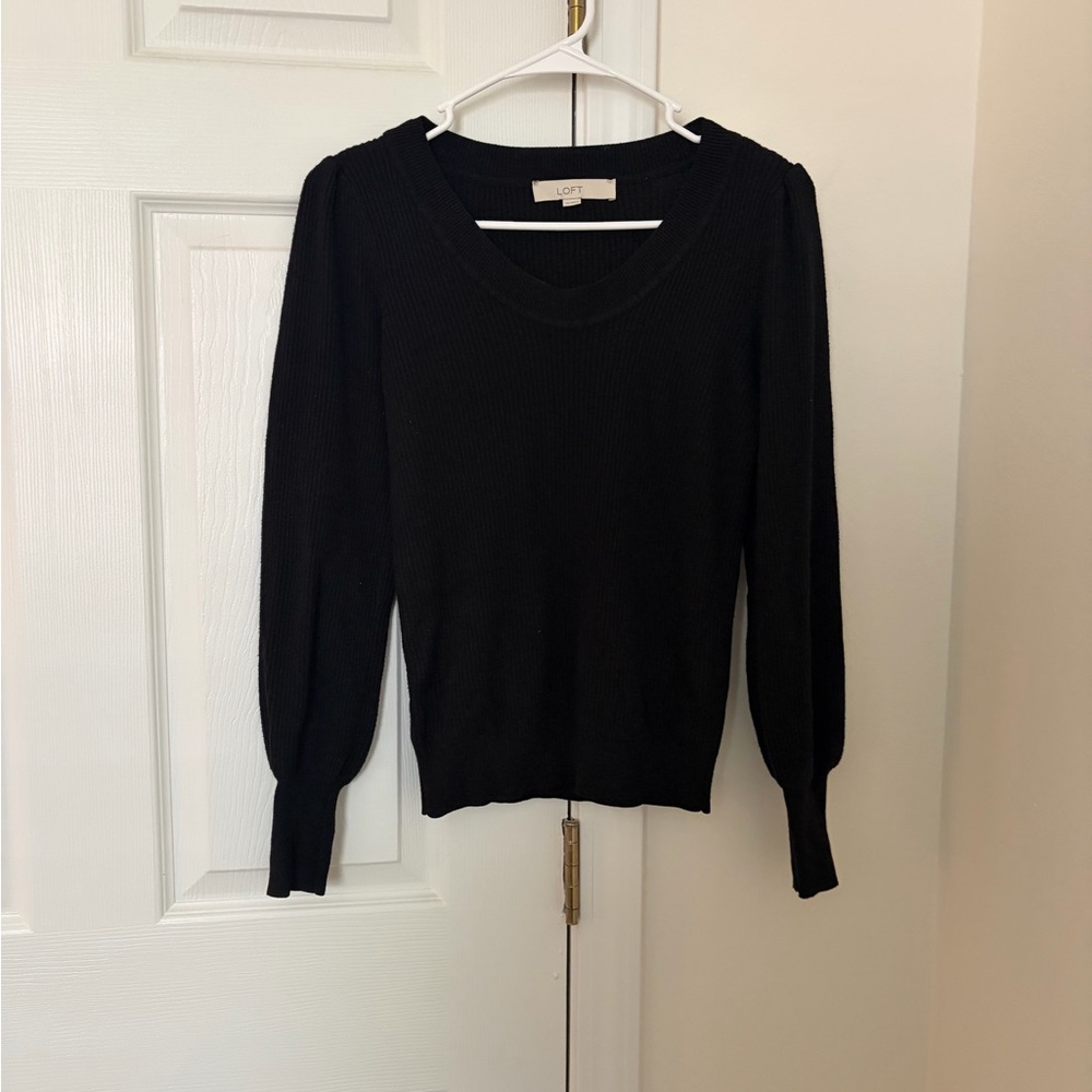 LOFT Black Ribbed Crewneck Sweater